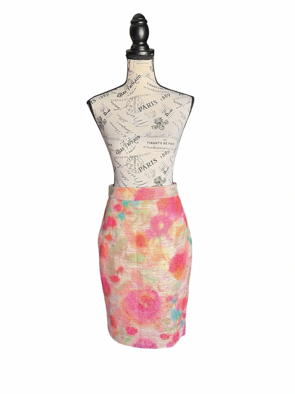 Kate Spade Floral Pencil Skirt Size 2 Metallic Tweed Watercolor Pink Gold NWOT